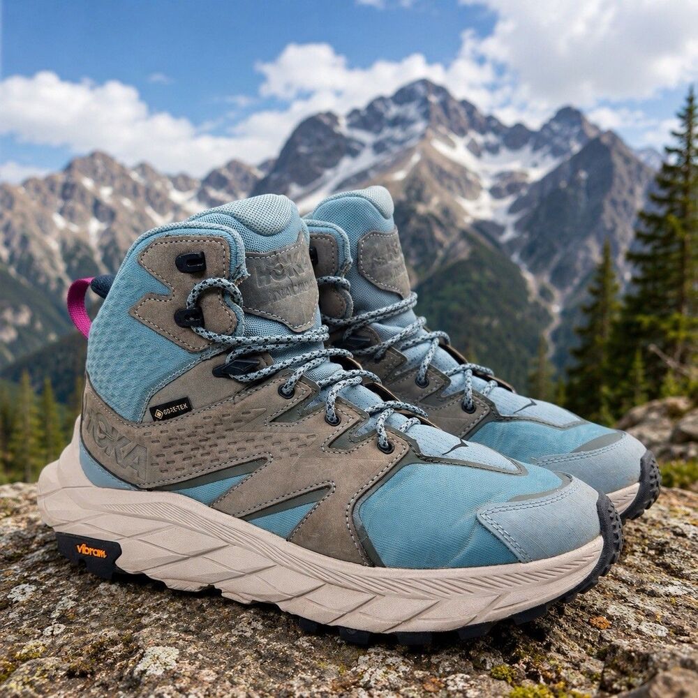 Hoka Anacapa Mid GTX Gore Tex Womens 11 Vibram Mountain Spring Blue Hiking Boots